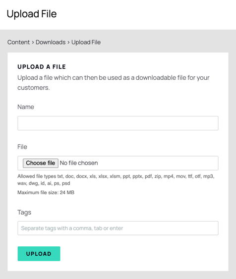 Screenshot of the Upload a File area within Downloads