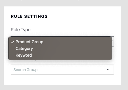 screenshot of the user selecting a rule type when creating a search pin