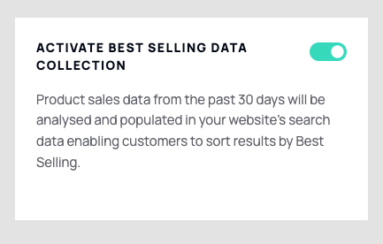 screenshot of the user activating the best selling data collection toggle